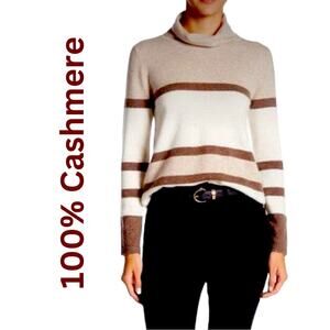 KIER+J 100% Cashmere Color-Block Turtleneck Sweater, Neutrals Minimalist M